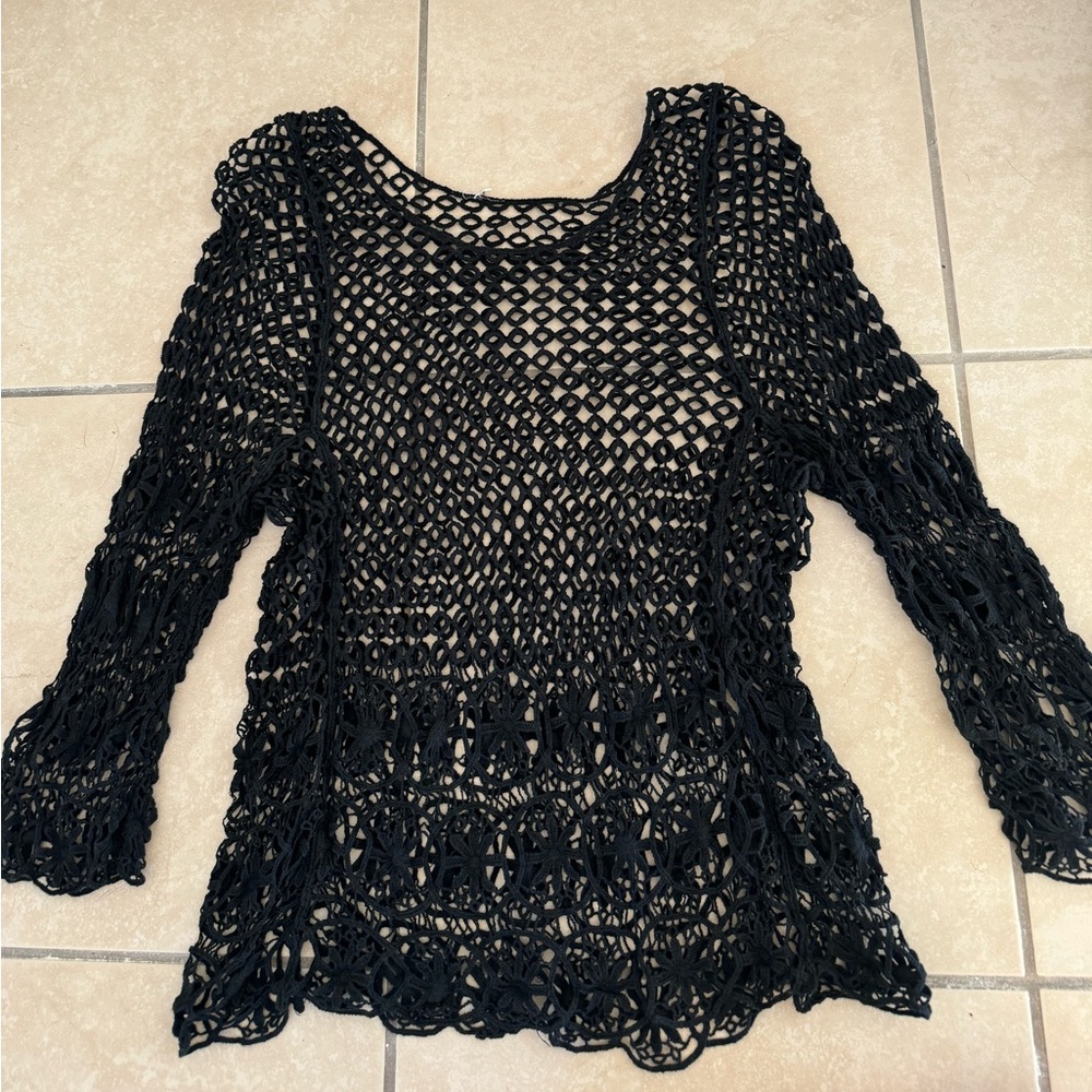 Black Crochet Swim Coverup - Picture 1 of 2